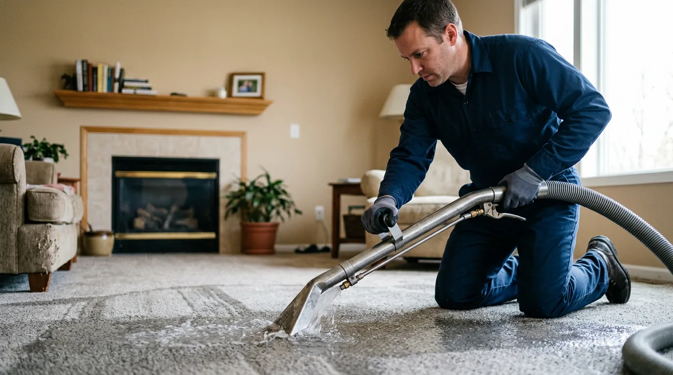 Water damage restoration technician working near Brighton, MO